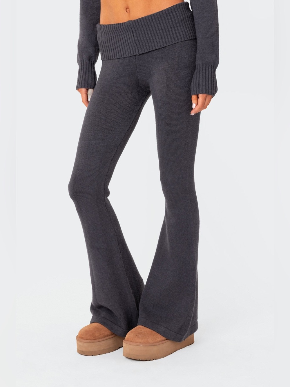 Edikted Desiree Knitted Low Rise Fold Over Pants